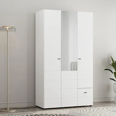 Image de Serram - Garde-robe 3 Portes, 117x52 cm Blanc Mat, Portemanteau