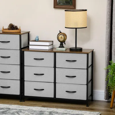 Produktbild von Kommode mit 6 faltbaren Stoffschubladen, Schubladenschrank MDF Vliesstoff Stahlrahmen, Grau | 80 x 30 x 62,5 cm | 8 kg | Schlafzimmer Büro