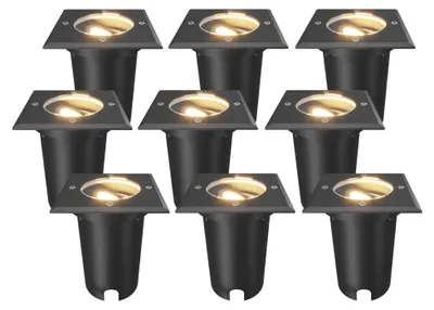 Produktbild von Ledvion 9er Set LED Bodenstrahler Außen IP67 10W 230V GU10 quadratisch
