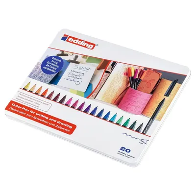 Obrázok produktu pre Edding 1200, Čierna, Modrá, Hnedá, Zelená, Šedá, Oranžová, Ružová, Purpurová, Červená, Tyrkysová, Žltá, Guličkové zakončenie, 1 mm, Viacfarebný, Kolo, atrament s vodným základom