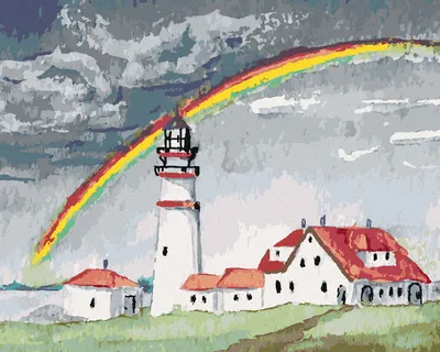 Image de Zuty - Peinture diamant - ARC-EN-CIEL AU-DESSUS DU PHARE, 40 x 50 cm, toile tendue sur châssis