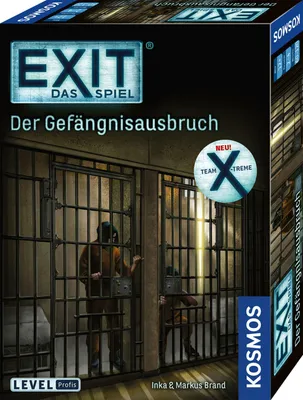 The image shows the front and side packaging of a board game titled 'EXIT® - Das Spiel: Der Gefängnisausbruch'. The front features an illustration of prisoners in jail cells, while the side shows the game's title and logo.