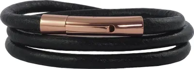 Produktbild von Lederkette Lederband 4 mm Herren Halskette Schwarz 17-100 cm lang mit Hebeldruck Verschluss Rose Gold Rund, Länge:25 Zentimeter