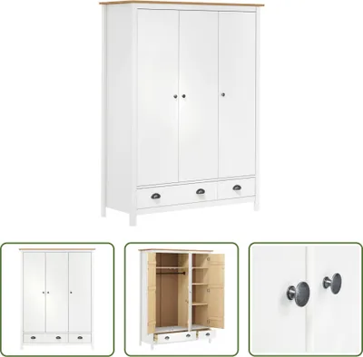 Image de The Living Store Armoire 3 portes Hill blanc 127x50x170 cm Pin