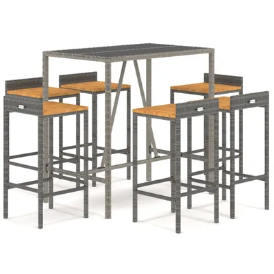 Produktbild von vidaXL 7-tlg. Gartenbar-Set Grau Poly Rattan & Massivholz Akazie