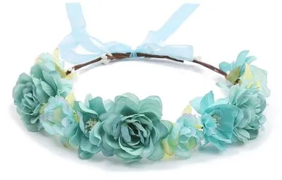 Image de Couronne de fleurs pour femme - Fleurs artificielles avec ruban réglable - Bleu