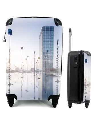 Produktbild von MuchoWow® Koffer Handgepäck Trolley Rollkoffer Kleine Reisekoffer mit 4 Rollen - Paris - Architektur - Blau - Cabin Size < 55x40x23 cm & 55x40x20 cm - Fotokoffer - Kabinenkoffer - Boardgepäck - Reise-Box - Reisekoffer - Reisegepäck - Koffer mit Bild - Trolley für Kinder
