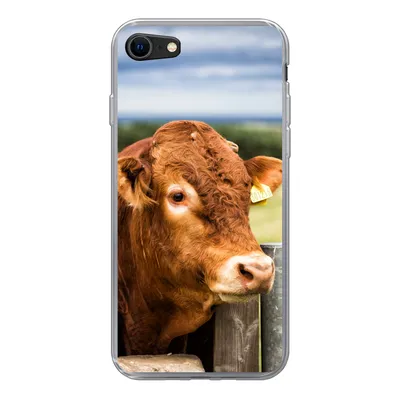 Produktbild von MuchoWow® Handyhülle Schutzhülle Hülle für iPhone 8 Schottischer Highlander - Berg - Zaun Silikon Softcase Handy Hülle - Schutzhaube