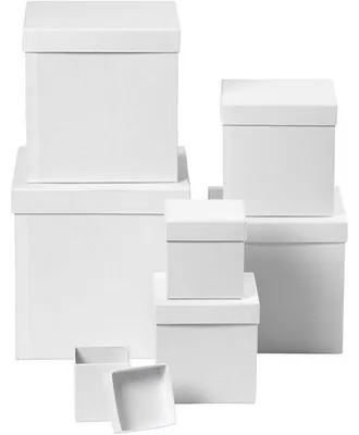 Produktbild von Deckelkartons - Sortiment, Quadratische Form, Größe 7,5+10+13+15+18+20+23 cm, H 7,5+10+13+15+18+20+23 cm, Weiß, 7Stck.