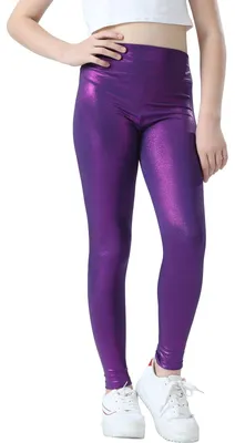 Produktbild von Jinhiteam Metallische Leggings für Mädchen, Activewear-Leggings mit Taschen, Grö