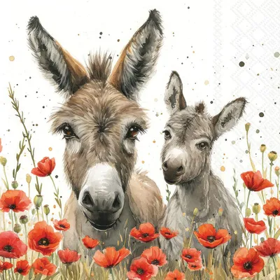 Produktbild von 20 Servietten Lilly & Lou - Eselfamilie an Mohnblumen 33x33cm