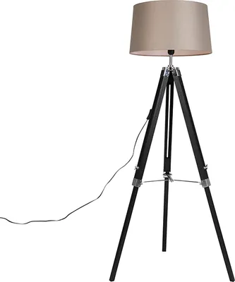 Produktbild von Stehleuchte Schwarz mit Taupe Leinenschirm 45 cm Tripod