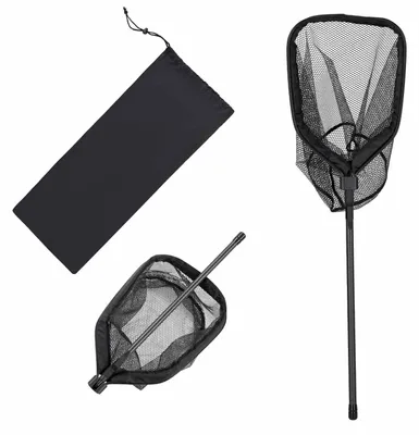 Produktbild von Angelkescher mit Teleskopstange und Aufbewahrungsbeutel, Unterfangkescher aus Kohlefaser und Nylonummanteltem PVC, Fischkescher 187 cm Gesamtlänge