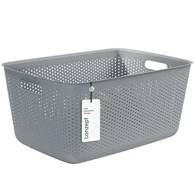 Produktbild von Aufbewahrungsbox 45l, Aufbewahrungskorb aus Kunststoff mit Griff, perforierte, grau