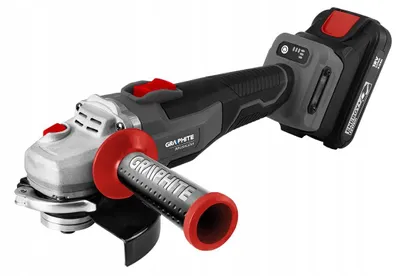 A cordless angle grinder with a battery pack attached, shown against a white background.