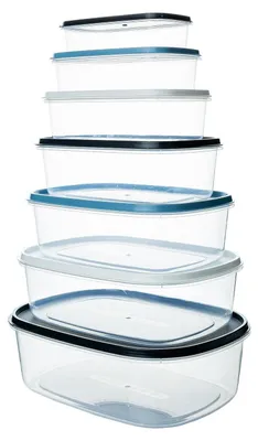 Image de Ensemble de boîtes de conservation alimentaire - 7 pièces avec couvercles - Pour le stockage des aliments en cuisine - Contenance : 250 à 2800 ml - Plastique sans BPA