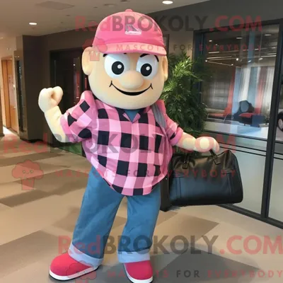 Imagen del producto de Personaje REDBROKOLY mascota de un guante de béisbol rosa vestido con una camisa de franela y bolsos Tote