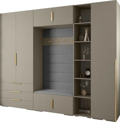 Produktbild von MEBLE KRYSPOL Inova 1 Möbelset Garderobe, 236,7x290x47cm - Kaschmir, Manila 16, Gold