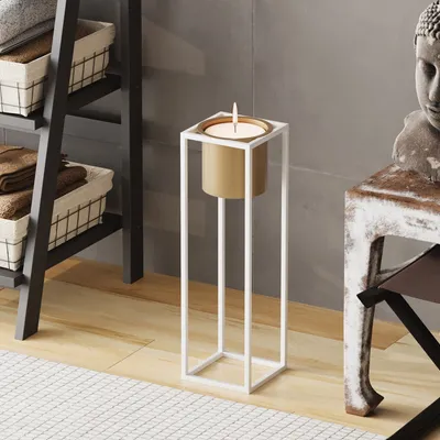Produktbild von Evila Originals, Hochwertiger Dektopf aus 100% Metall, Weiß und Gold, 15 x 50 x 15 cm | Durchmesser: 12 cm, Höhe: 12 cm | Ideal für moderne Wohnräume, elegant und funktional.