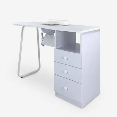 Image de Table de manucure esthétique avec aspiration des ongles et 3 tiroirs blancs de Alhapp