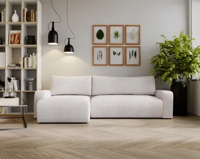 Produktbild von Kaiser Möbel Ecksofa mit schlaffunktion und bettkasten, Couch L form, Schlaffunktion ARAGON Dicker Cord Ecru Ottomane Links