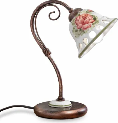 Produktbild von Tischlampe Keramik Metall E14 32 cm in Schwarz Kupfer antik Weiß Blumendekor Pink Landhausstil Keramiklampe