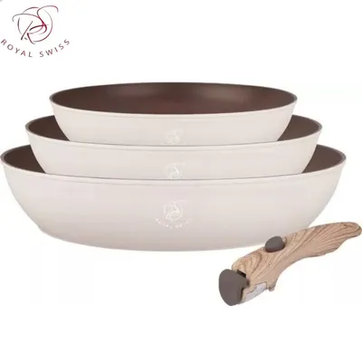 Produktbild von Bratpfannen  4 teilig  Pfannenset 20/24/28 cm  Induktion geeignet  Abnehmbarer Griff  Antihaft Für alle Herdarten  Royal Swiss