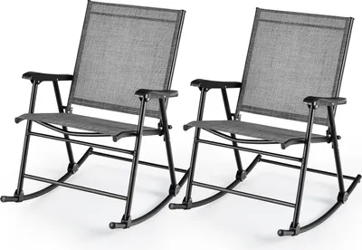 Two gray rocking chairs are shown against a white background.