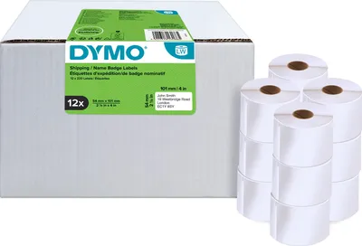 Obrázok produktu pre DYMO LW promo balenie- štítky na prepravu / menovky, biely papier, 54 mm x 101 mm / 12 roliek, Biela, Samolepiaci štítok, Papája, Permanentný, Obdĺžnik, LabelWriter