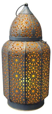 Immagine prodotto di Lanterna orientale di Marrakech, lanterna in metallo color grigio elegante, modello Saavik, 44 cm | Portacandele marocchini, portacandeline moderni, ideali come decorazione di stile per balconi, giardini o salotti