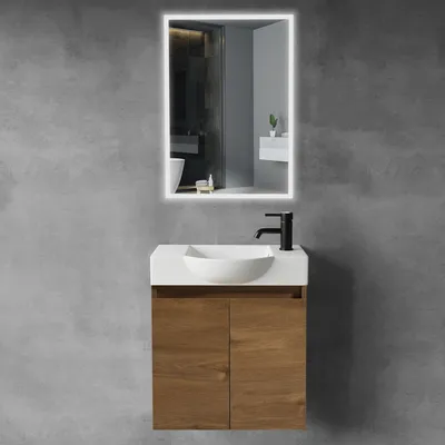 Produktbild von Alpenberger Badmöbel Set Keramik Waschbecken mit Unterschrank und Badspiegel mit Beleuchtung | Badezimmerschrank mit Waschtisch | Badezimmermöbel | LED Spiegel