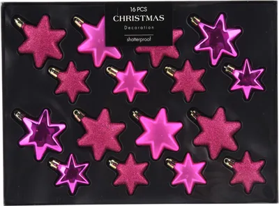 Produktbild von 16tlg Weihnachtskugel Christbaumkugeln Baumkugel Set Sterne Pink
