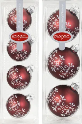 Produktbild von Weihnachtskugeln mit Glitzer Muster, Glas, Durchmesser:8cm, Motive / Farbe:Ornament Marsala matt 40019