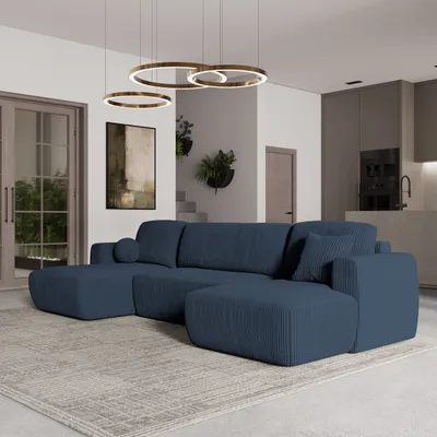 Produktbild von Masseno Ecksofa SENTUM P mit Schlaffunktion U-Form, Sofa mit Bettkasten, Wohnzimmersofa, Couch, Soffa, Bettsofa, Couchgarnitur- Blau, POSO 05