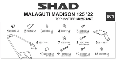 Obrázok produktu pre SHAD Montážna sada pre Horný kufor Top master M0MD12ST MALAGUTI Madison