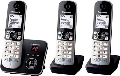Produktbild von Panasonic KX-TG6823 Strahlungsarmes Schnurlostelefon mit Anrufbeantworter, Rufnummernanzeige, 2 zus?tzliche Mobilteile, 15h Sprechzeit, 7 Tage Standby, Freisprechfunktion, DECT