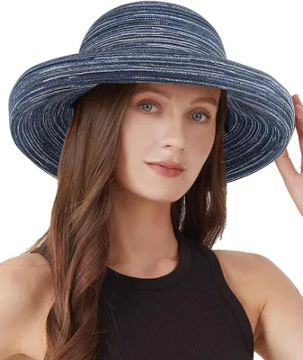 Immagine prodotto di Cappello da sole Zylioo da donna da viaggio e da spiaggia, blu, 62 cm