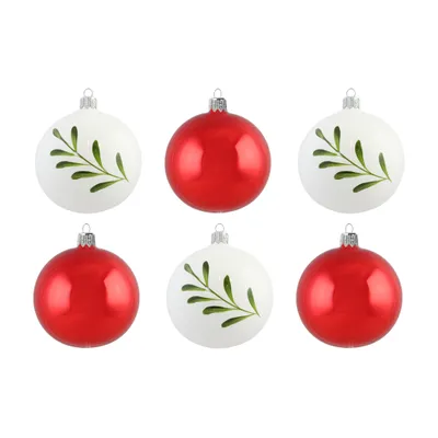 Produktbild von Set Weihnachtskugeln in Rot und Weiß mit MistelNachbildung