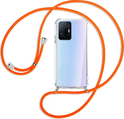 Produktbild von Handykette Backcover-Schutzhülle mit Band (Metall silberfarben) für Xiaomi Mi 11T - neonorange