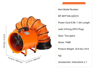 Image de Ventilateur cylindrique puissant - 300W - Ventilateur de chantier - Ventilateur d'extraction - Ventilateur d'aspiration industrielle