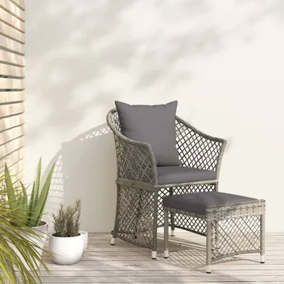 Produktbild von "2026 Promotion" 2-tlg. Garten-Lounge-Set - Sitzgruppe - mit Kissen - Grau Poly Rattan - Gartenmöbelset CC10398