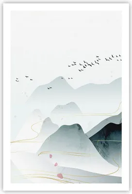 Produktbild von Poster - Poster ohne Rahmen - Berge Vögel Modern - 61x91,5 cm - Wand Bild - Wanddeko - Wandbilder - Kunstposter - Wandposter - Bilder - Kunstdruck - Wanddekoration - Wandbild - P2XPA61x91-4822