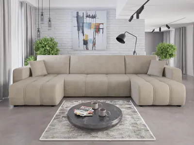A large U-shaped sectional sofa in a modern living room setting.