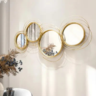 Produktbild von Wandspiegel, Wanddekoration, 4er-Set Spiegel, Dekorative Hängespiegel, rund, 110cmx52cm, für Wohnzimmer, Schlafzimmer, Eingangsbereich