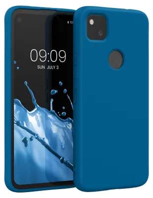 Produktbild von kwmobile Hülle kompatibel mit Google Pixel 4a Hülle - gummierte TPU Silikon Handyhülle - Schutzhülle für kabelloses Laden - Case in Blue Reef