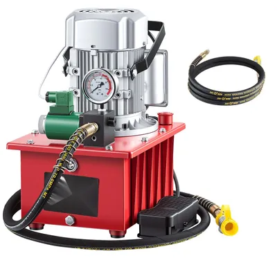Image de Pompe hydraulique électrique - Groupe hydraulique à simple effet - Pression 700 bars - Moteur 750 W - Réservoir d'huile 8 L - Électrovanne - Pédale de- Pour le poinçonnage et le pliage