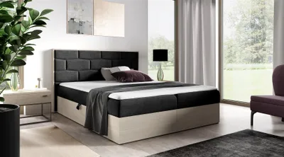 Produktbild von Boxspringbett Bett BEILA 180x200cm Nordic Teak Stoff Schwarz inkl. Bettkasten