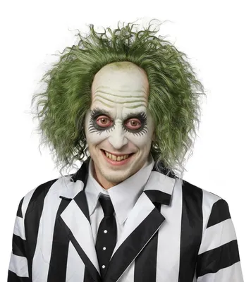 Produktbild von Kurz Grün Perücke mit Glatze Clown Herren Beetlejuice Kostüm Halloween Film Betelgeuse lockig