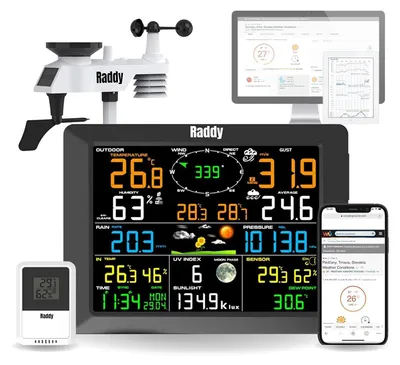 Produktbild von WF-100C Wetterstation mit externem Sensor, Funkverbindung, 14-in-1 WLAN-Innen- und Außenthermometer mit 10-Zoll-Digitalanzeige, Windmesser, Regenmesser, Sonnensensor