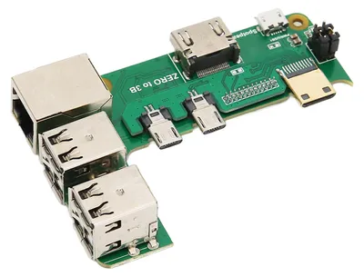 Obrázek produktu pro Rozšiřující deska pro Raspberry Pi (modely 2W až 3B) s 3 porty USB 2.0 a síťovým portem RJ45 pro běžné počítače